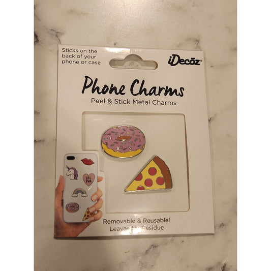 Peel & Stick Phone Charms By IDeCoZ  Easy To Apply & Reuse Metal Pizza & Donut