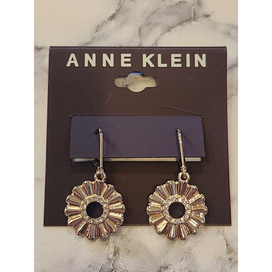 Anne Klein Gold-Tone Floral Drop Earrings With Rhinestone Accents