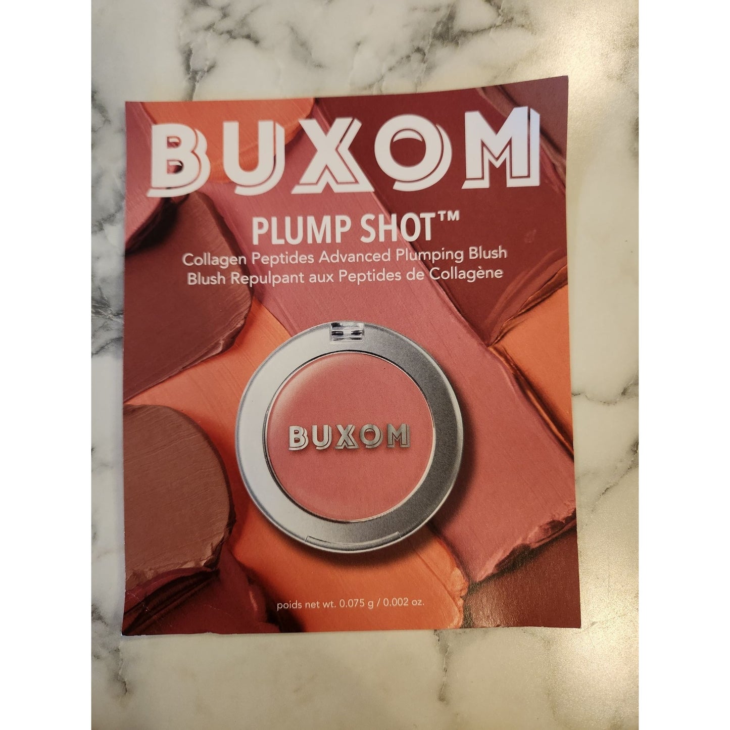 Buxom Plump Shot Collagen Peptides Advanced Plumping Blush Sample Card