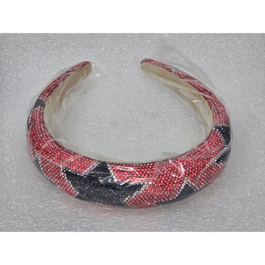 Rhinestone Embellished Red & Black Stars Wide Padded Headband