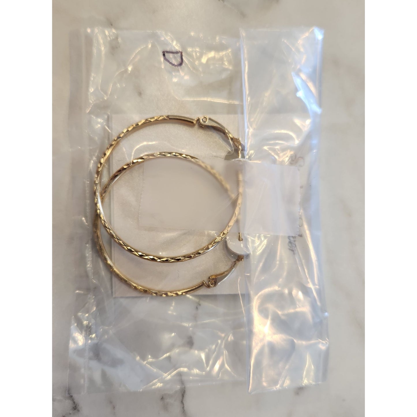 Gold-Tone Sterling Silver Hoop Earrings With Textured Design