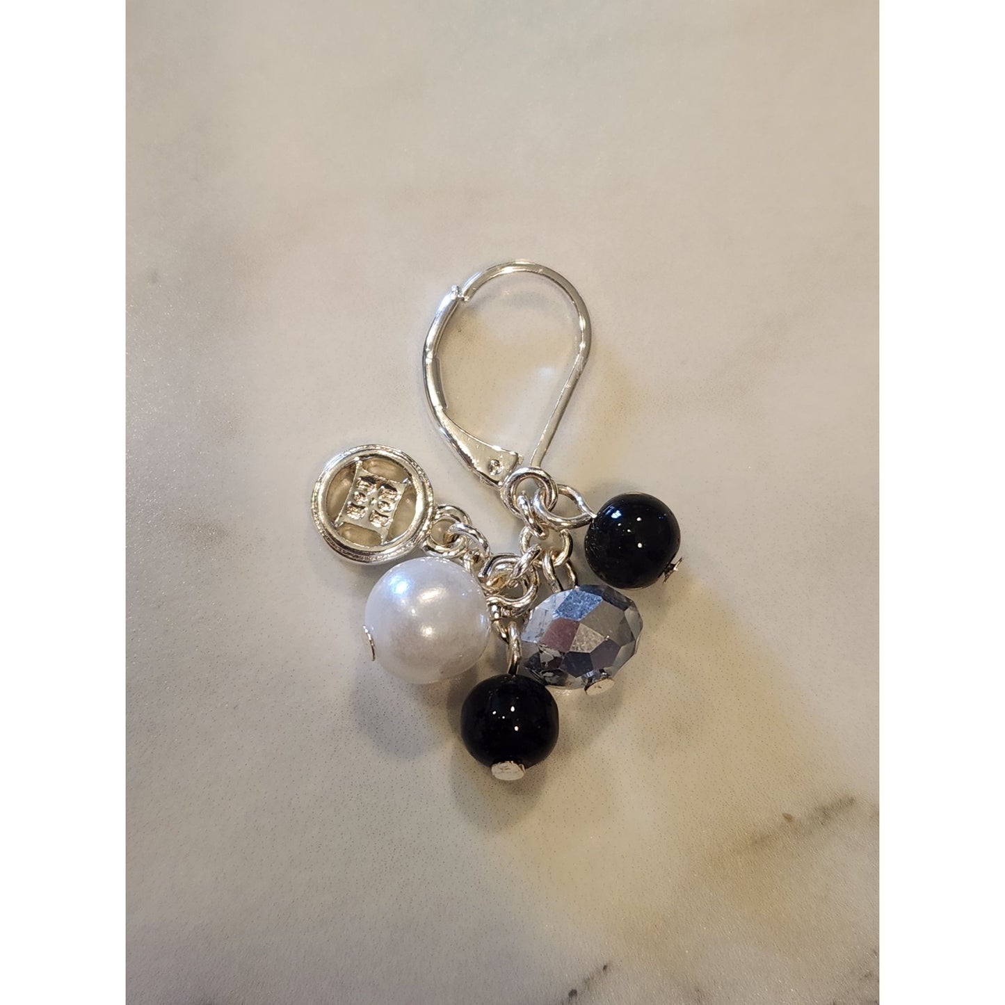 Napier Silver-Tone Drop Earrings With Black Pearl & Clear Beads For Women