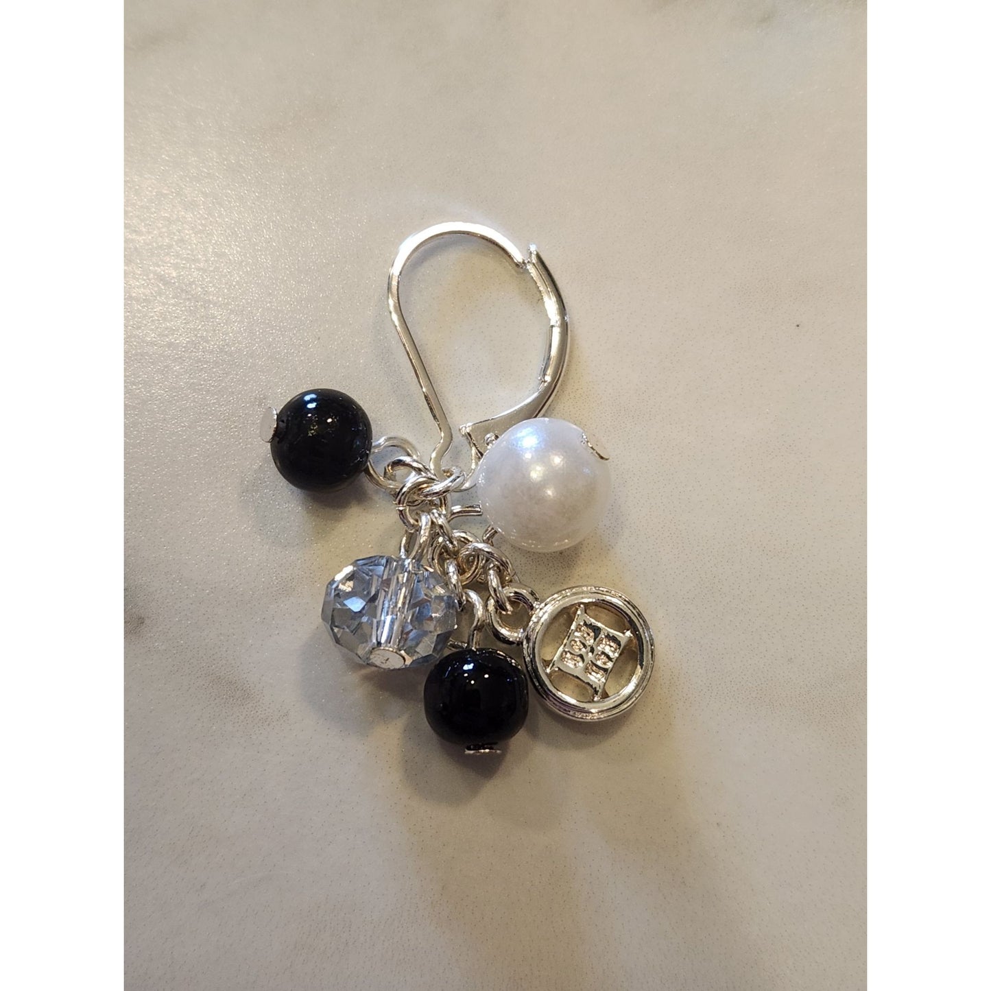 Napier Silver-Tone Drop Earrings With Black Pearl & Clear Beads For Women