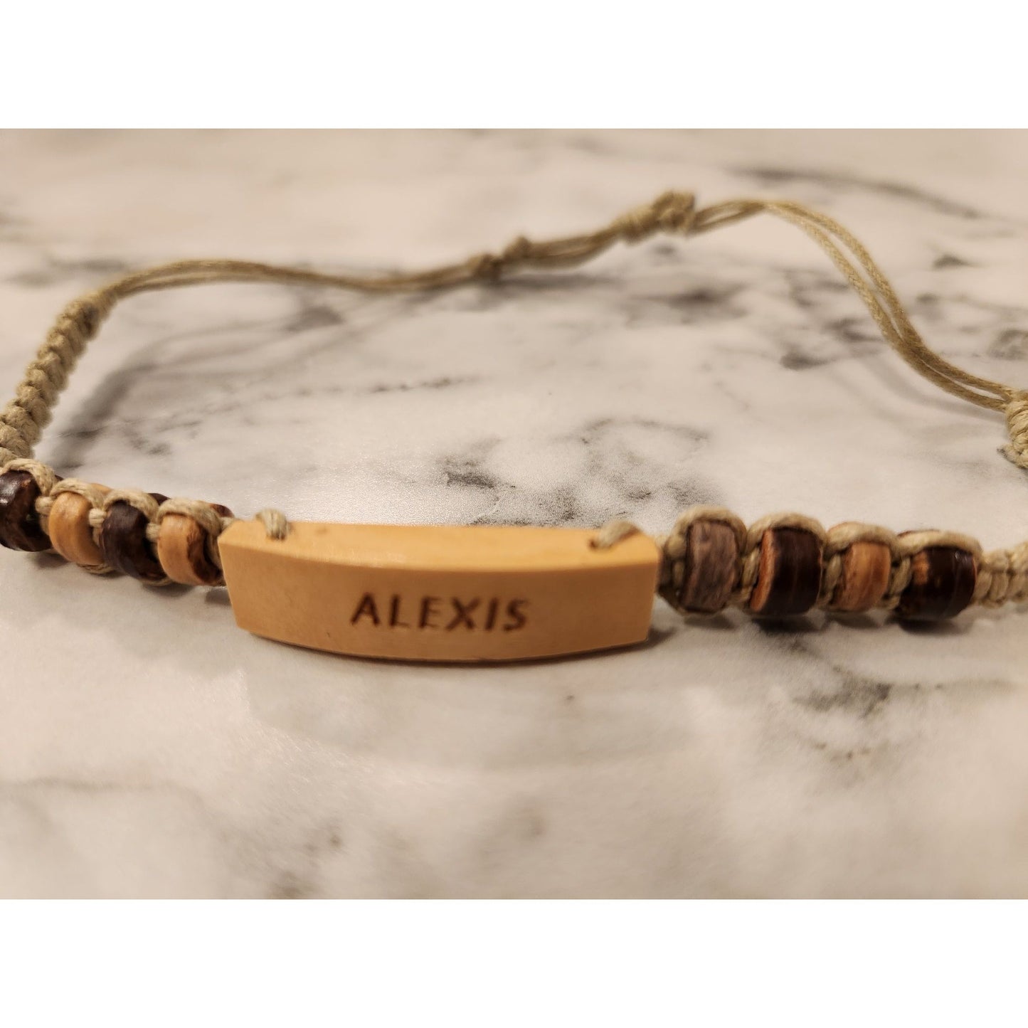 Personalized Alexis Beaded Bracelet With Name Engraving & Adjustable Cord