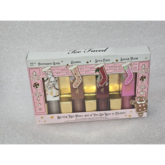 Too Faced Better Not Pout Lip Gloss Set Peppermint Bark Eggnog Spice Sugar Plum