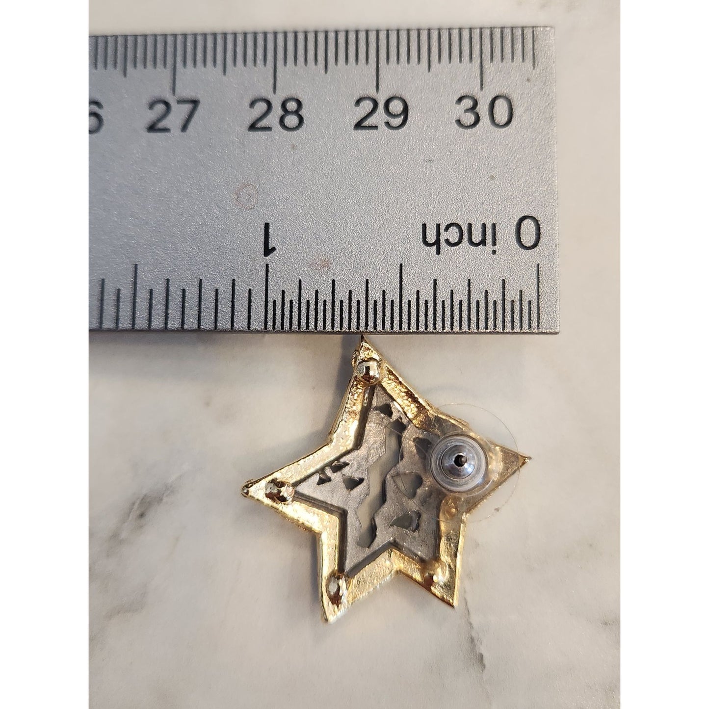 Star-Shaped Gold Tone Stud Earrings With Black Velvet Pouch