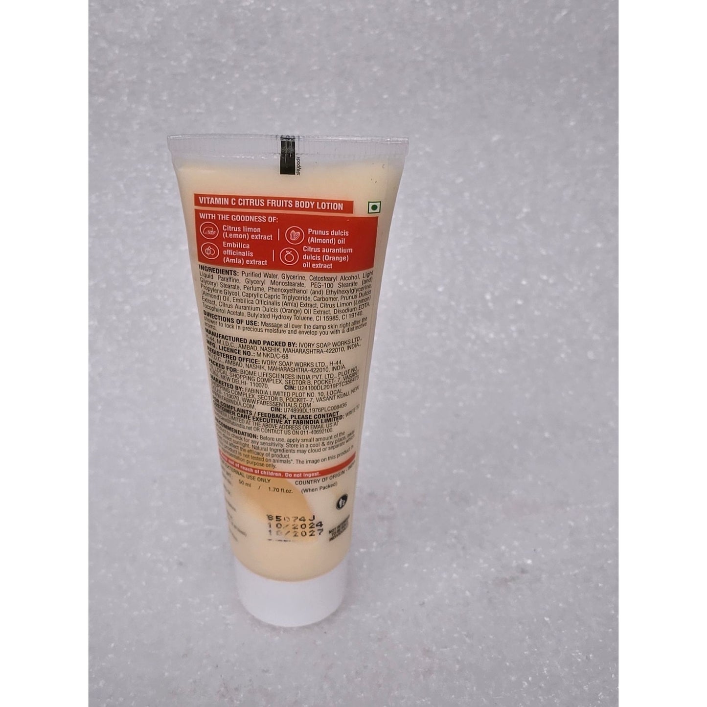 Fabindia Fab Essentials Vitamin C Citrus Fruits Body Lotion 1.7 oz Travel Size