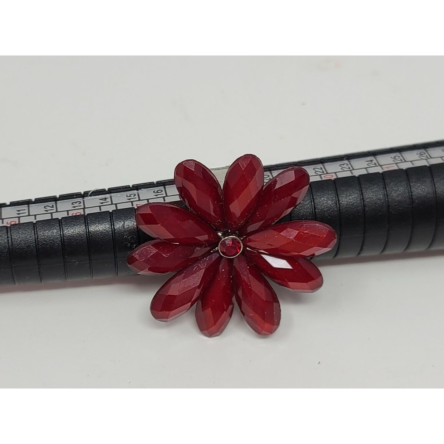 Vintage Red Flower Ring Size 8 1/2 Adjustable