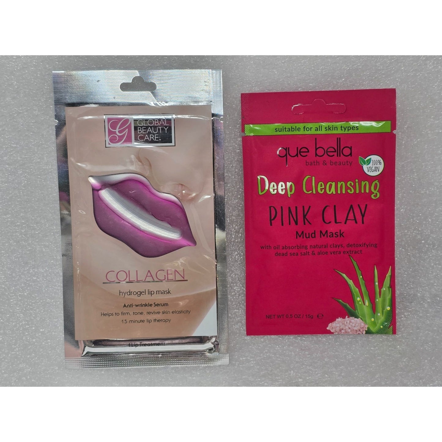 Global Beauty Care Collagen Hydrogel Lip & Que Bella Pink Clay Mask Set