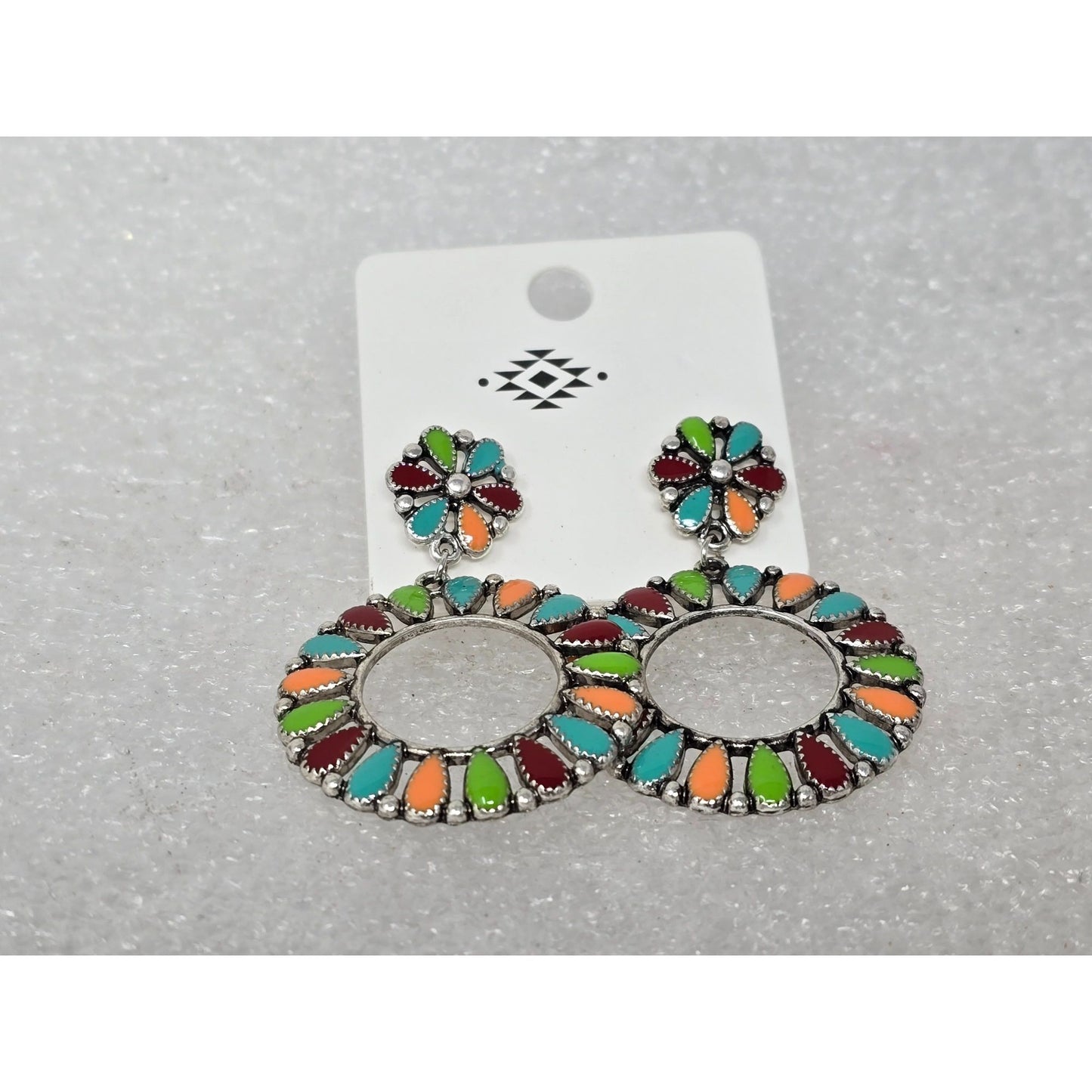 Multicolor Faux Stones Southwestern Style Dangle Hoop Earrings With Studs