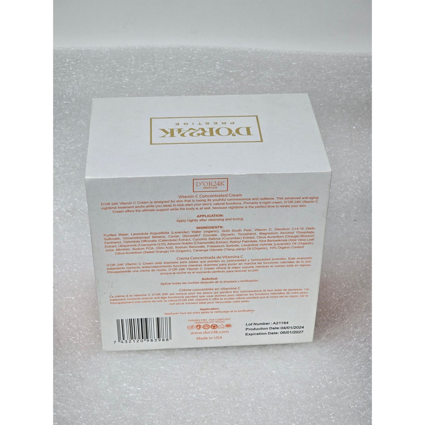 D'Or 24K Prestige Vitamin C Concentrated Cream 50g Anti-Aging Night Treatment
