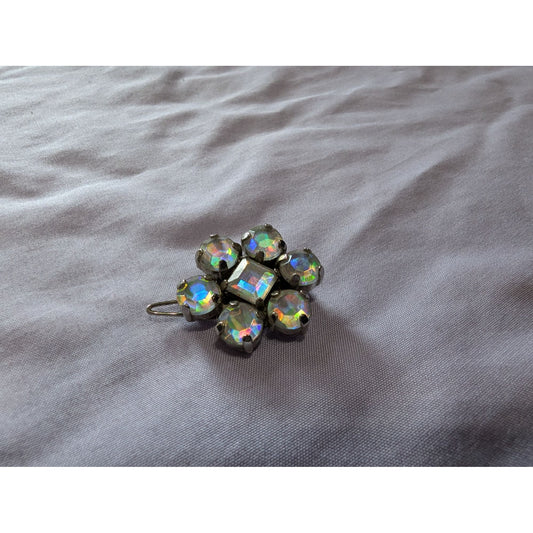 Vintage Aurora Borealis Rhinestone Flower Barrette, Retro Hair Accessory