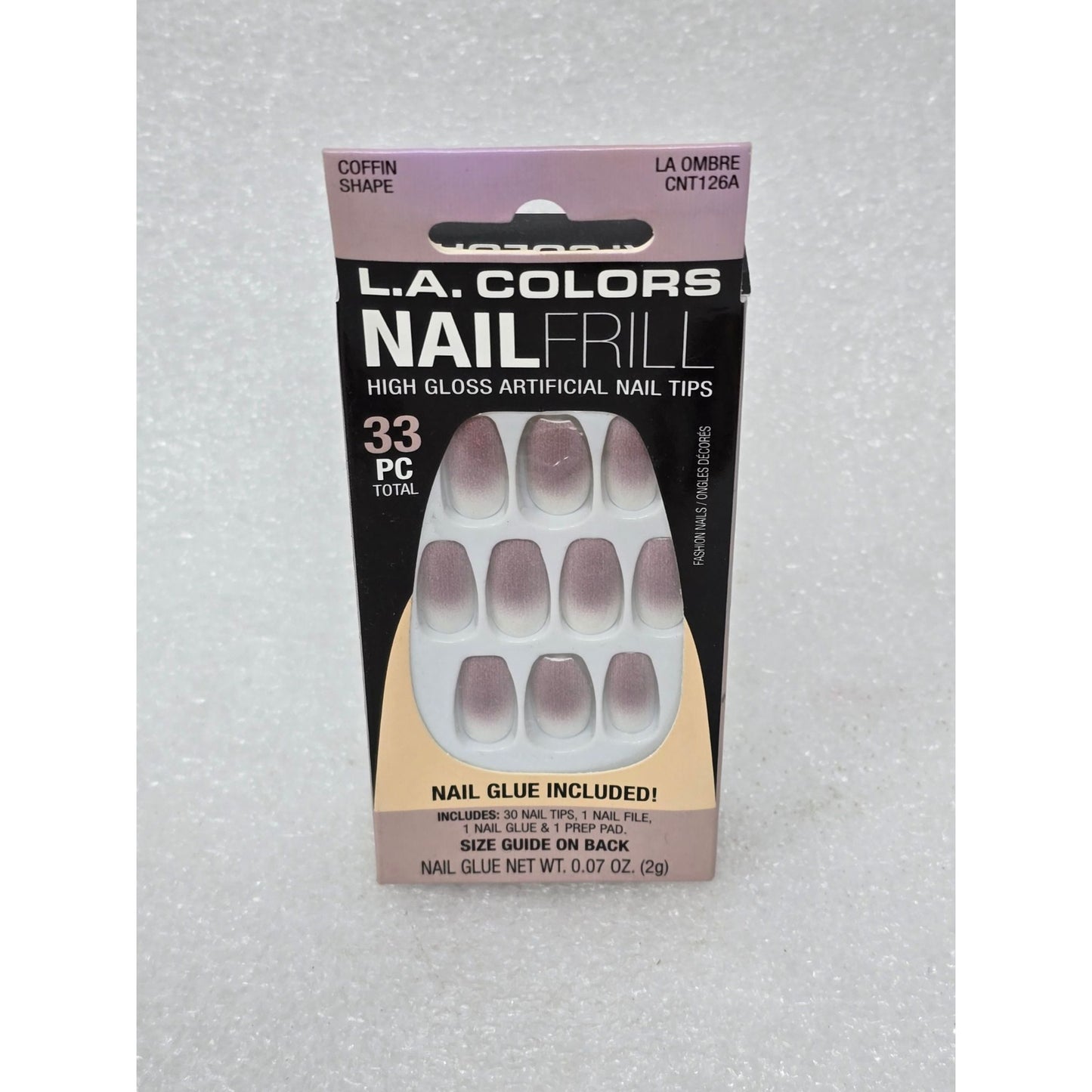 L.A. Colors Nail Frill La Ombre Coffin Shape 33 Pc Artificial High Gloss Tips