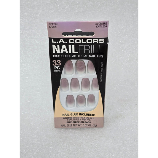L.A. Colors Nail Frill La Ombre Coffin Shape 33 Pc Artificial High Gloss Tips