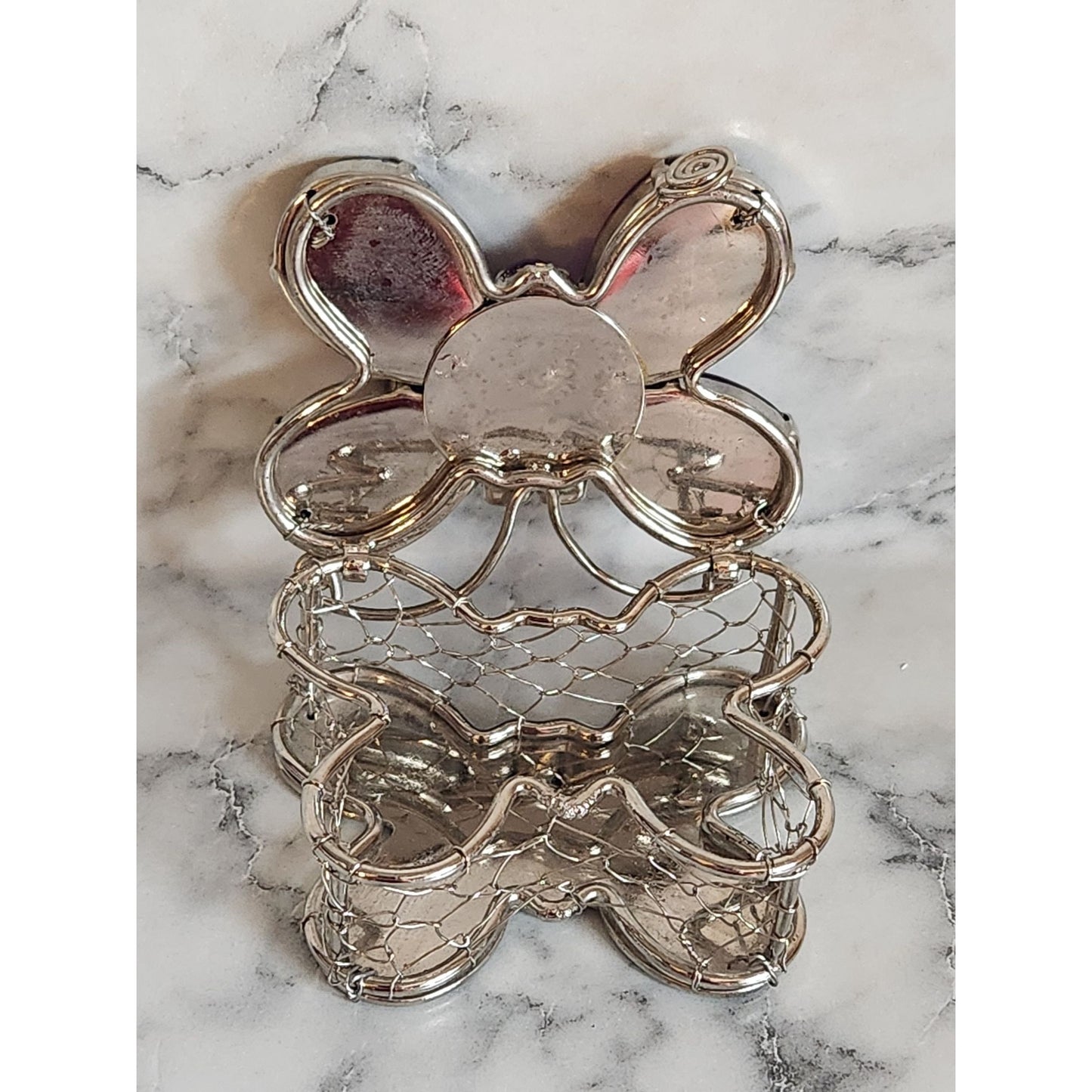 Purple Rhinestone Butterfly Jewelry Trinket Box With Silver Wire Mesh Design