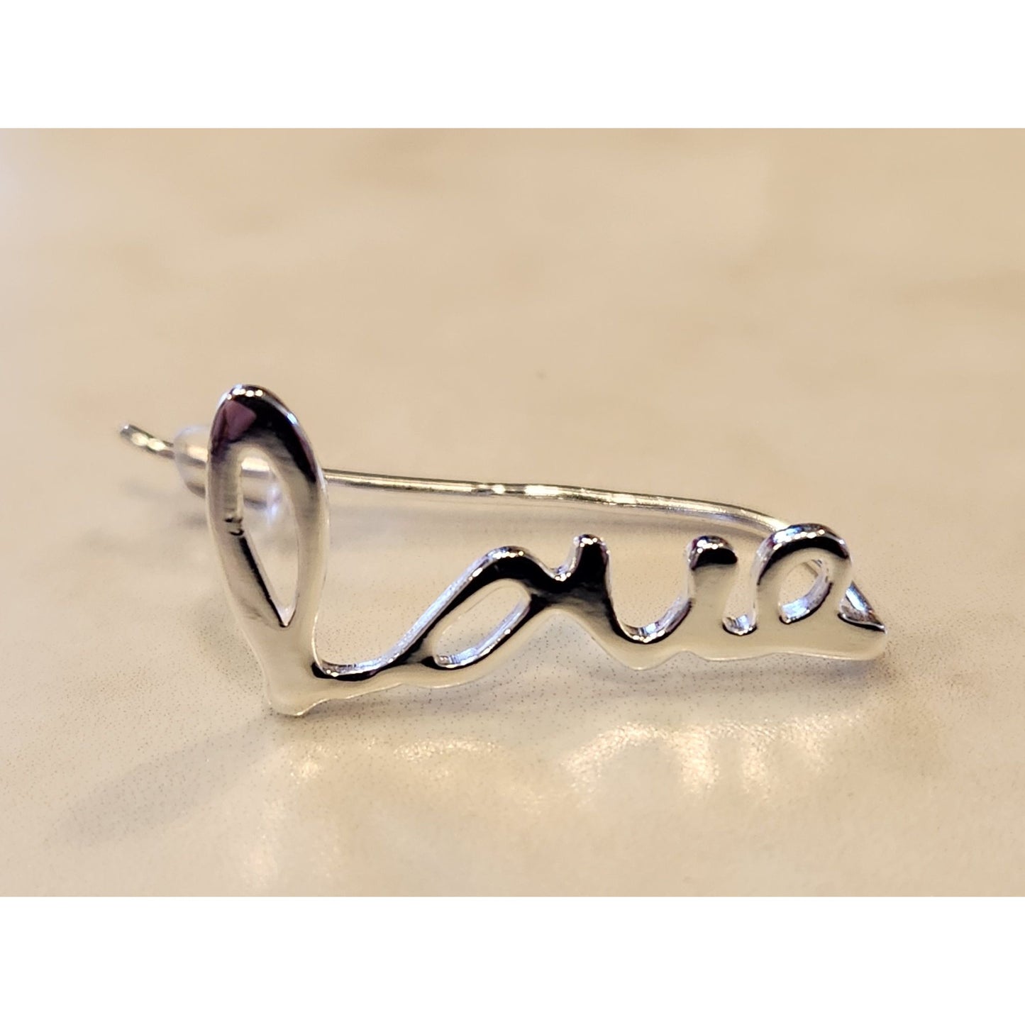 Sterling Silver "Love" Text Drop Earrings With Secure Backing
