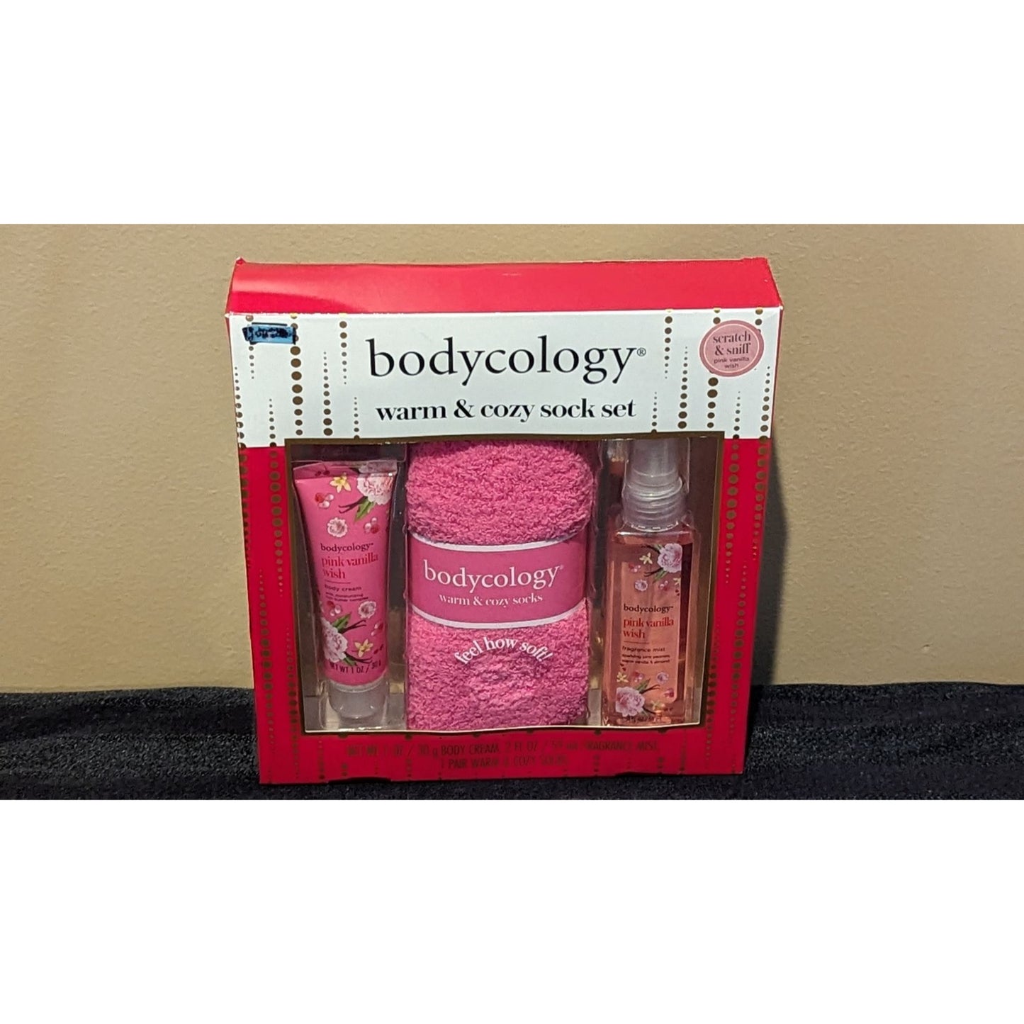 Bodycology Warm & Cozy Sock Set With Lotion & Fragrance Mist Pink Vanilla Wish