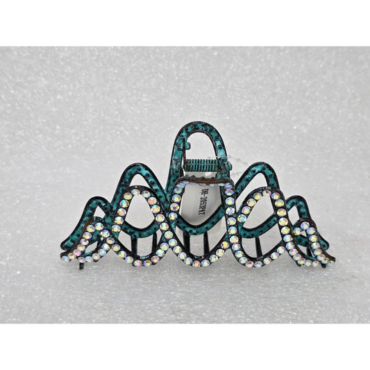 Elegant Rhinestone Hair Claw Clip Iridescent Accents & Metallic Teal Finish