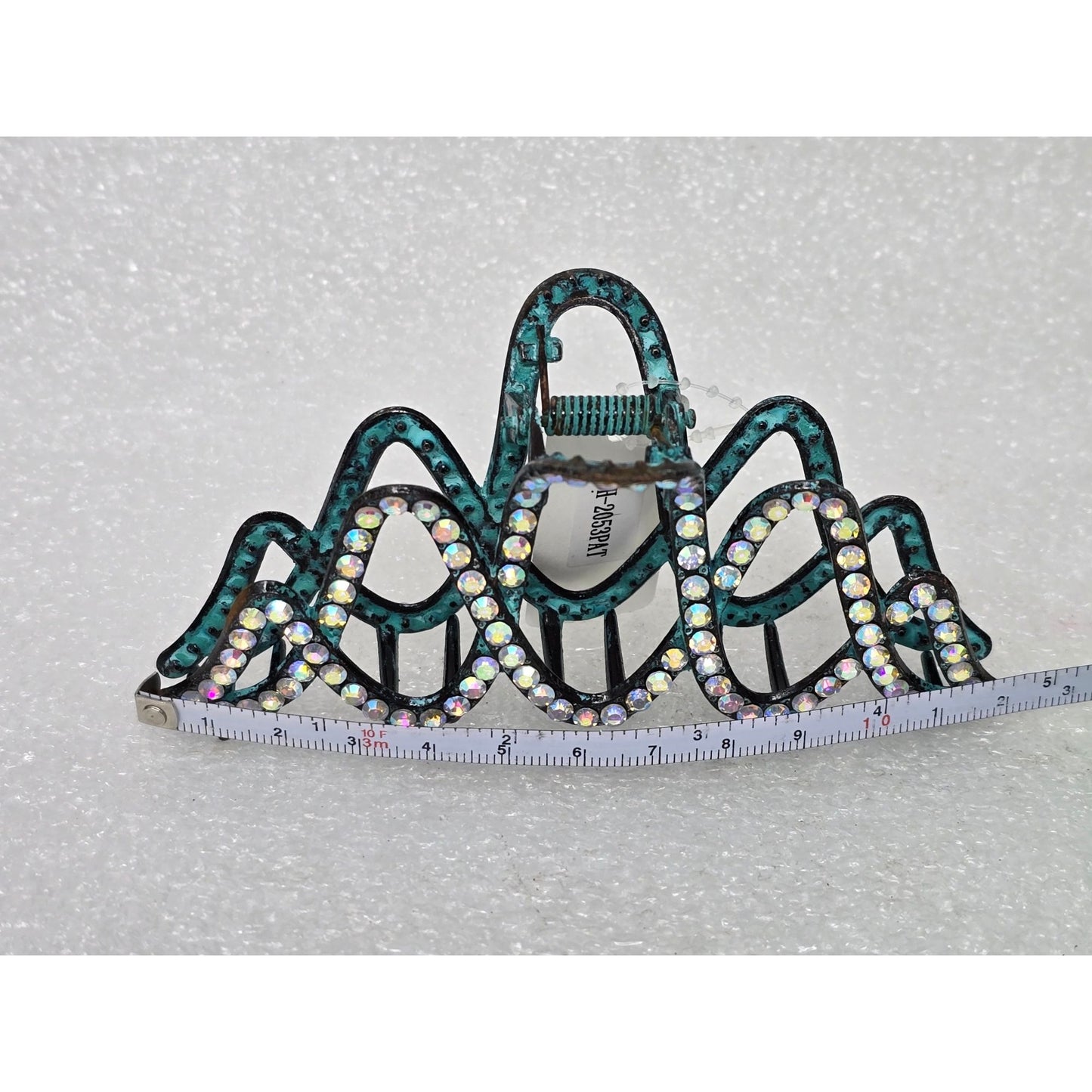 Elegant Rhinestone Hair Claw Clip Iridescent Accents & Metallic Teal Finish