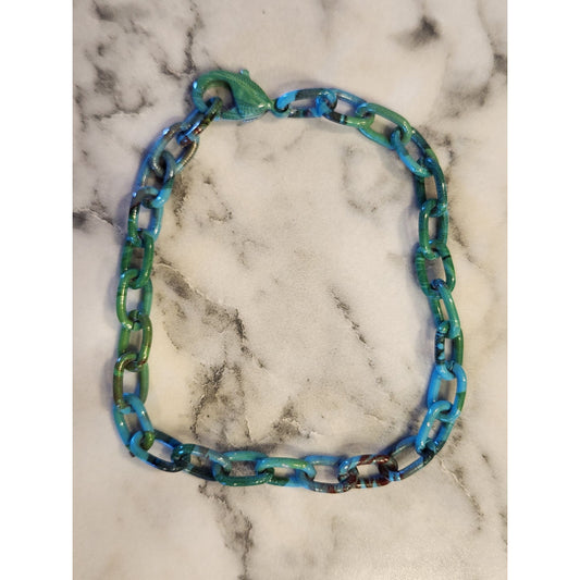 Chunky Blue & Green Chain Link Bracelet With Clasp