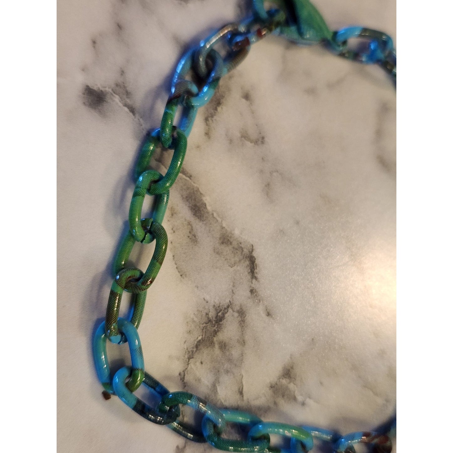 Chunky Blue & Green Chain Link Bracelet With Clasp
