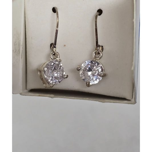 Vintage Avon CZ Leverback Solitaire Earrings In Silvertone With Original Box