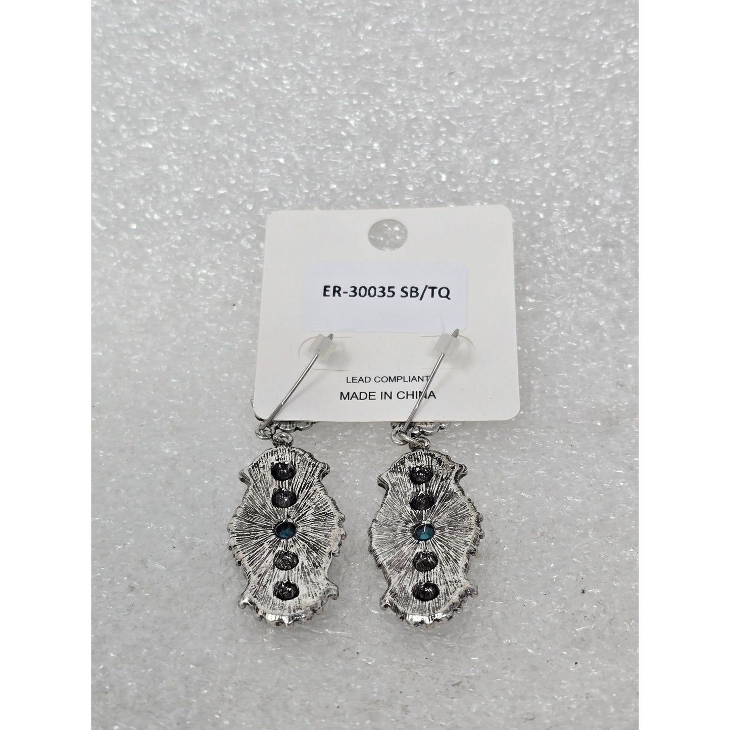 Southwestern Style Silver Tone & Faux Turquoise Western Dangle Earrings