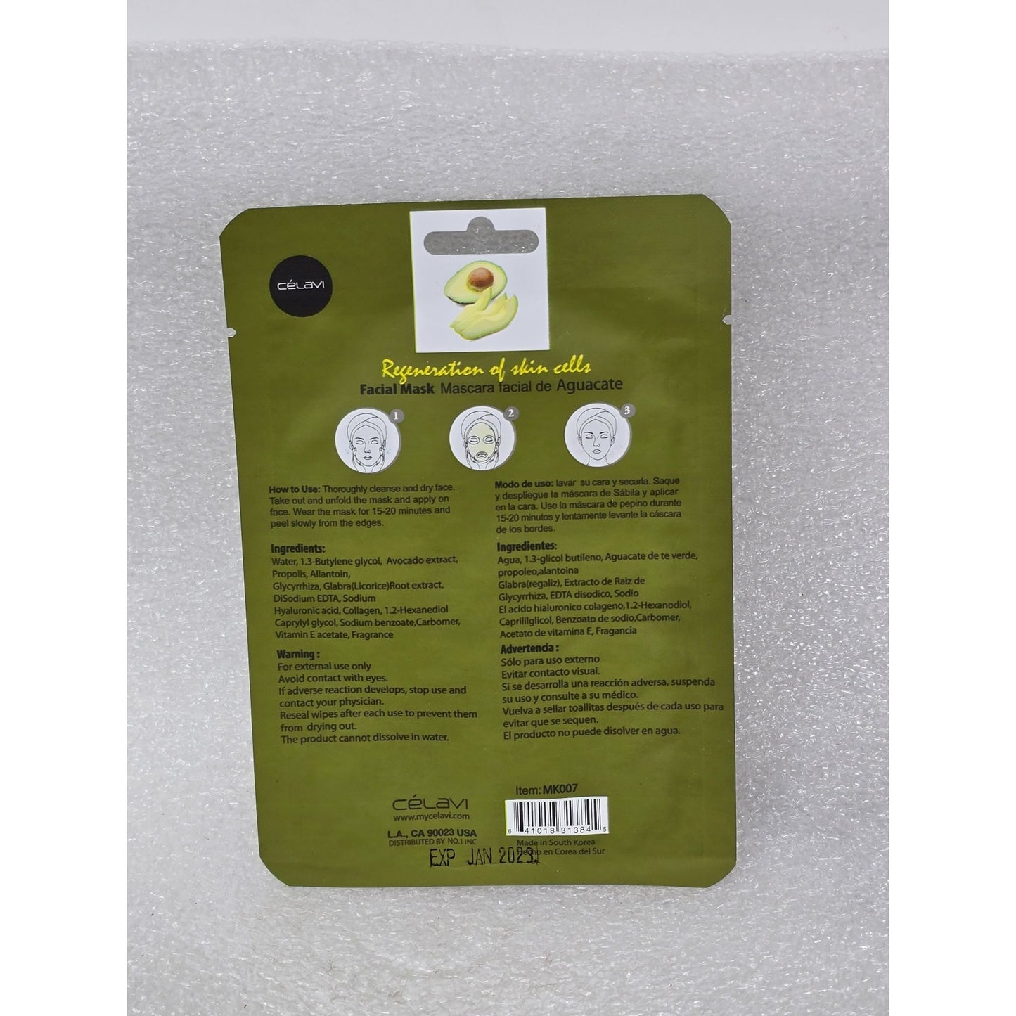 Celavi Avocado Facial Mask 1 Sheet 0.74 Oz Nourishes & Balances Skin