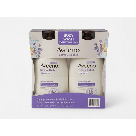 Aveeno Stress Relief Body Wash Twin Pack Lavender Scent 2 x 33 fl oz