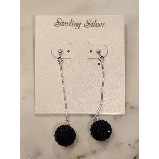 Sterling Silver Dangling Earrings With Blue Beaded Balls