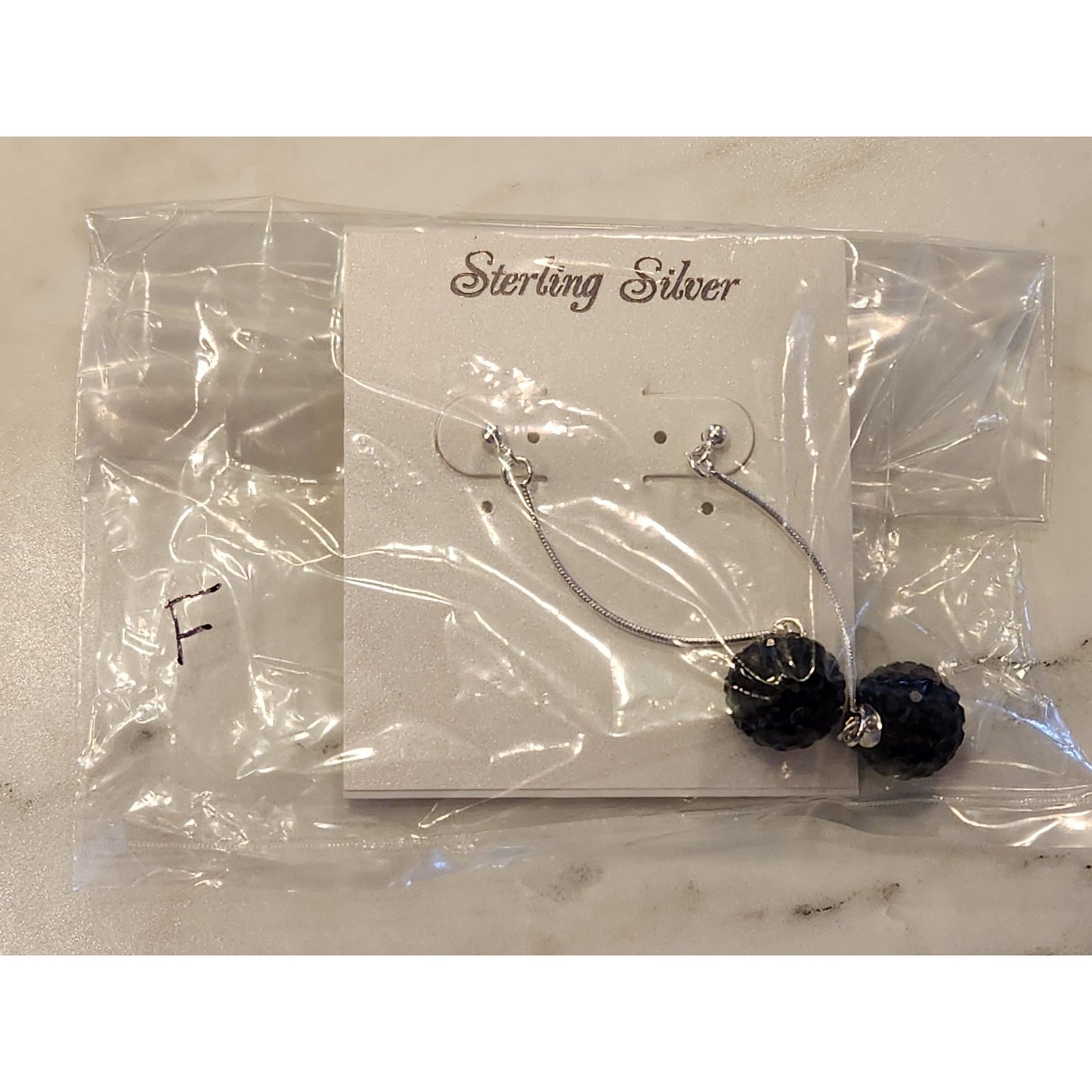 Sterling Silver Dangling Earrings With Blue Beaded Balls
