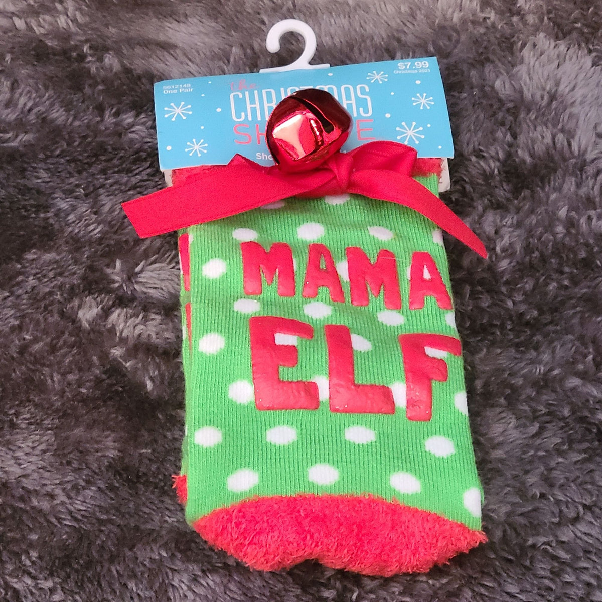 The Christmas Shoppe Socks Mama Elf Green & Red with White Polka Dots