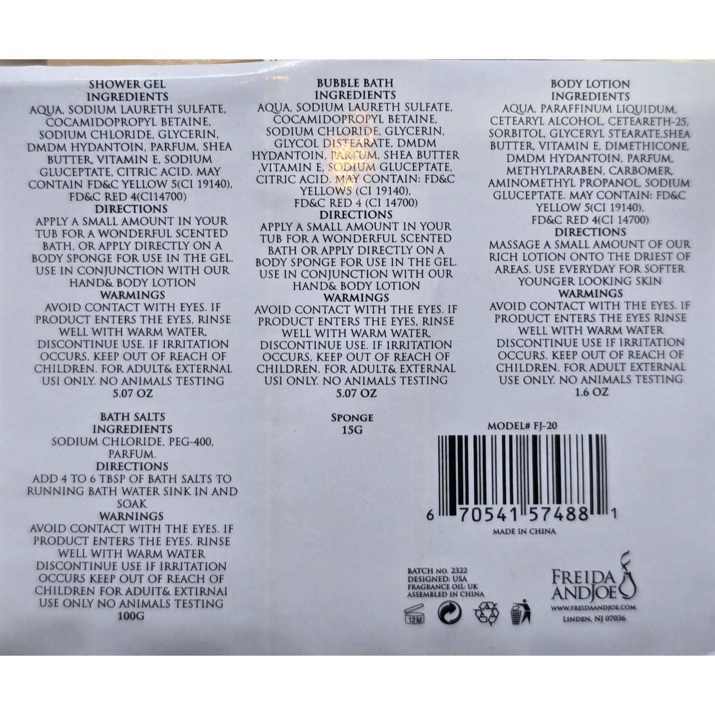 Freida & Joe White Rose & Jasmine Gift Set Body Lotion Shower Gel Bubble Bath