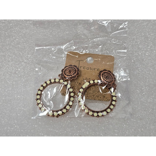 Copper Tone Hoop Earrings With White Beading Accents Round Design For Women