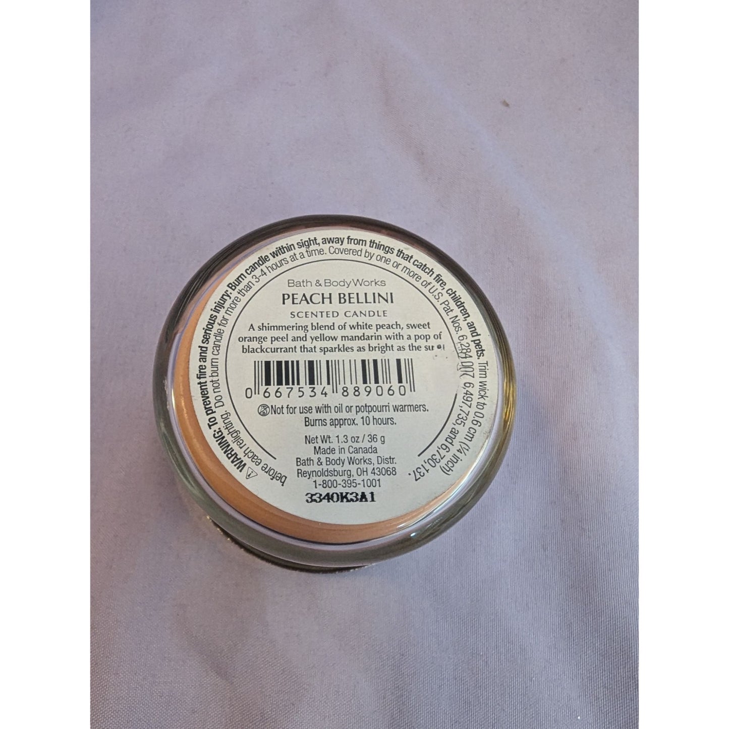 Bath & Body Works Peach Bellini 1.3 Oz Scented Candle With Lid