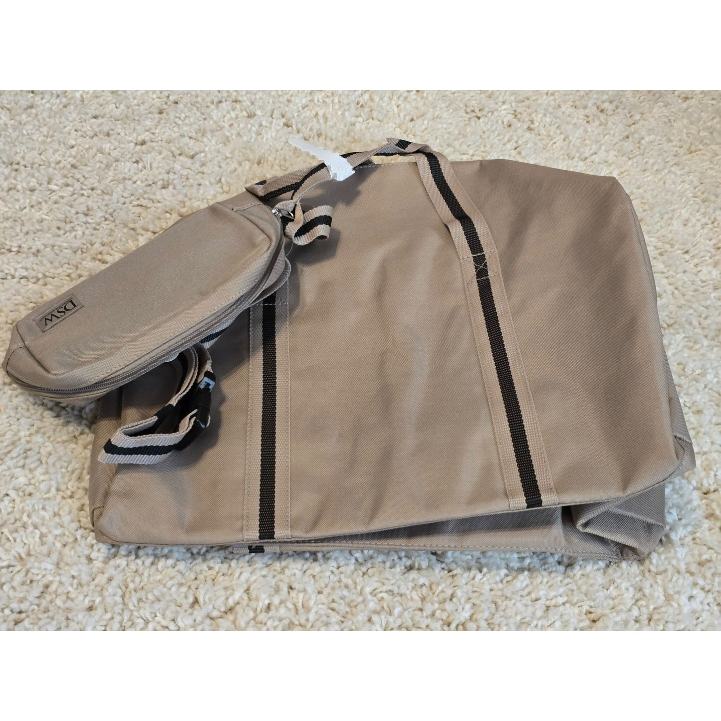 DSW Weekender Tote & Makeup Bag Matching Set Tan & Black Zipper Pockets NWT