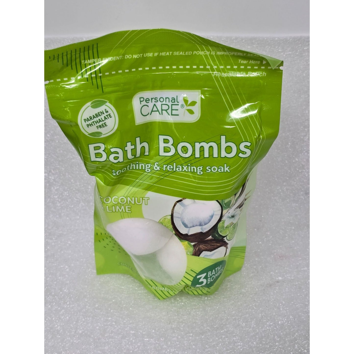 Personal Care Bath Bombs Coconut Lime 3-Pack - Soothing & Relaxing Soak