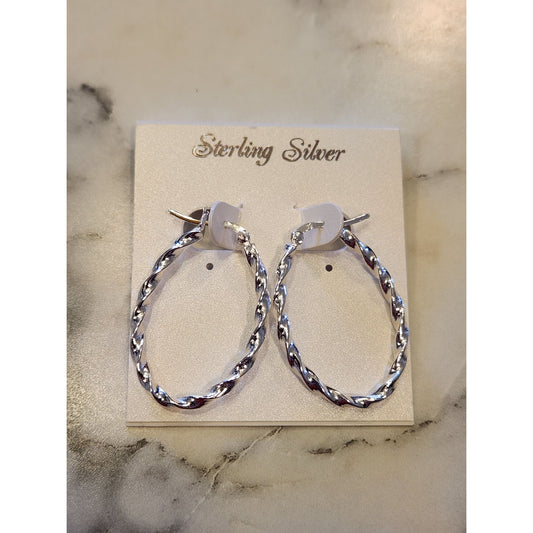 Sterling Silver Twisted Hoop Earrings Lightweight Elegant Design For Women