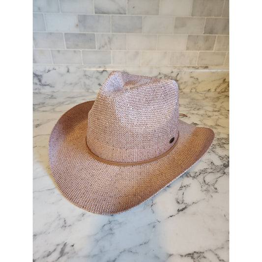 Womens C.C. Pink Straw Cowboy Hat With Adjustable Inner Band
