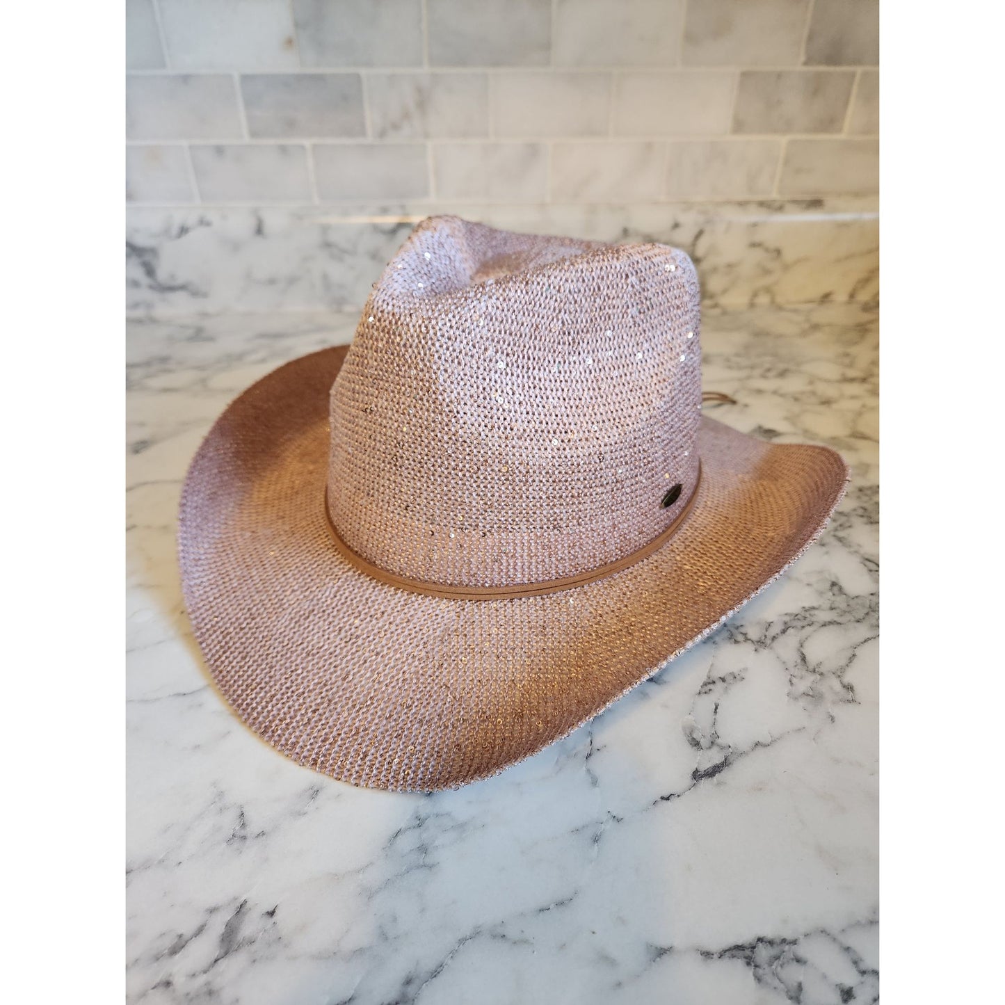 Womens C.C. Pink Straw Cowboy Hat With Adjustable Inner Band