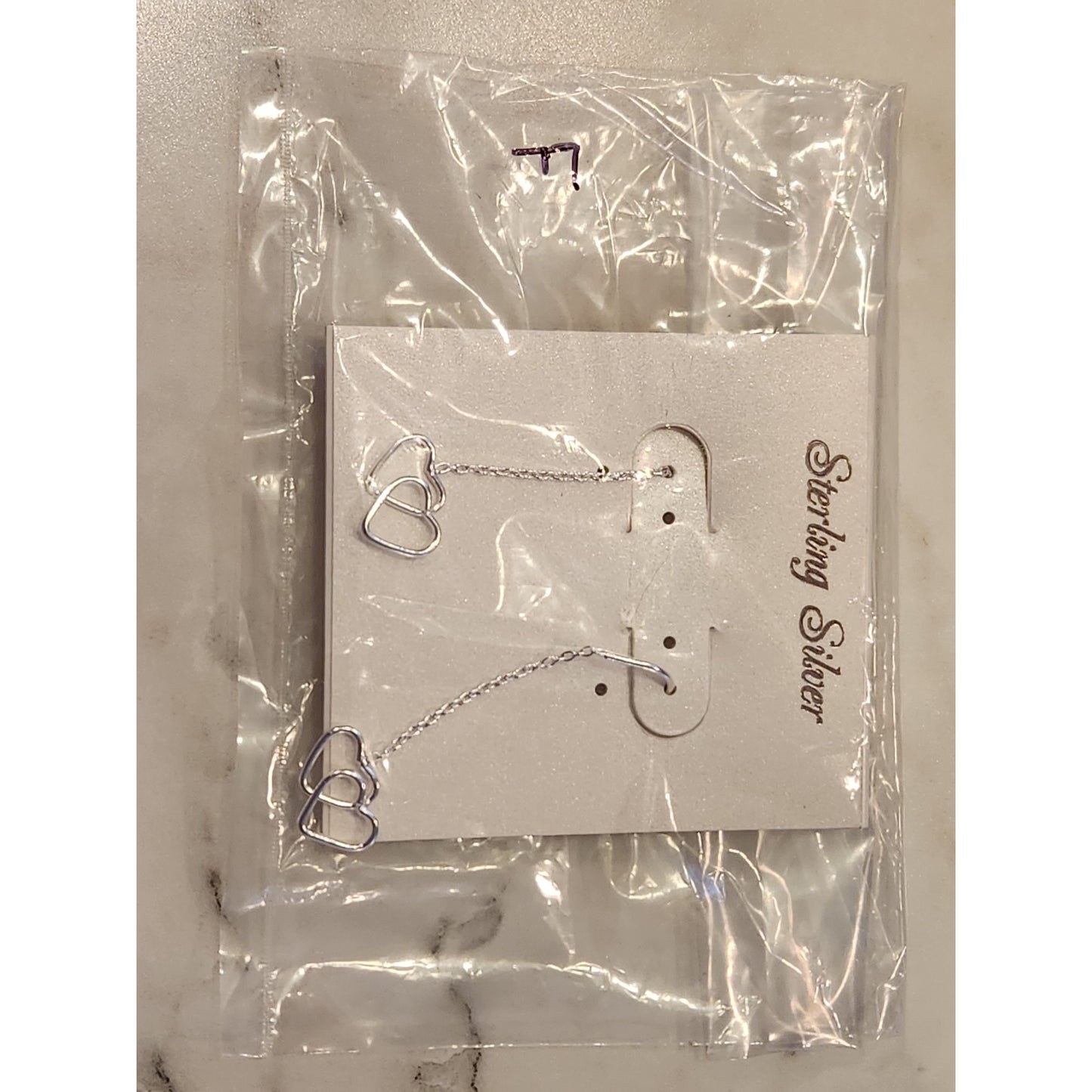 Sterling Silver Double Heart Threader Earrings With Chain Design