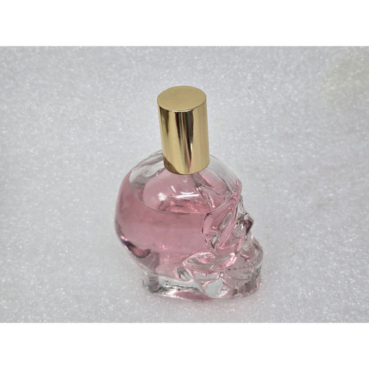 Tattoo Love Pink Glass Skull Perfume Bottle Gold Cap 2.5 oz Shirley May