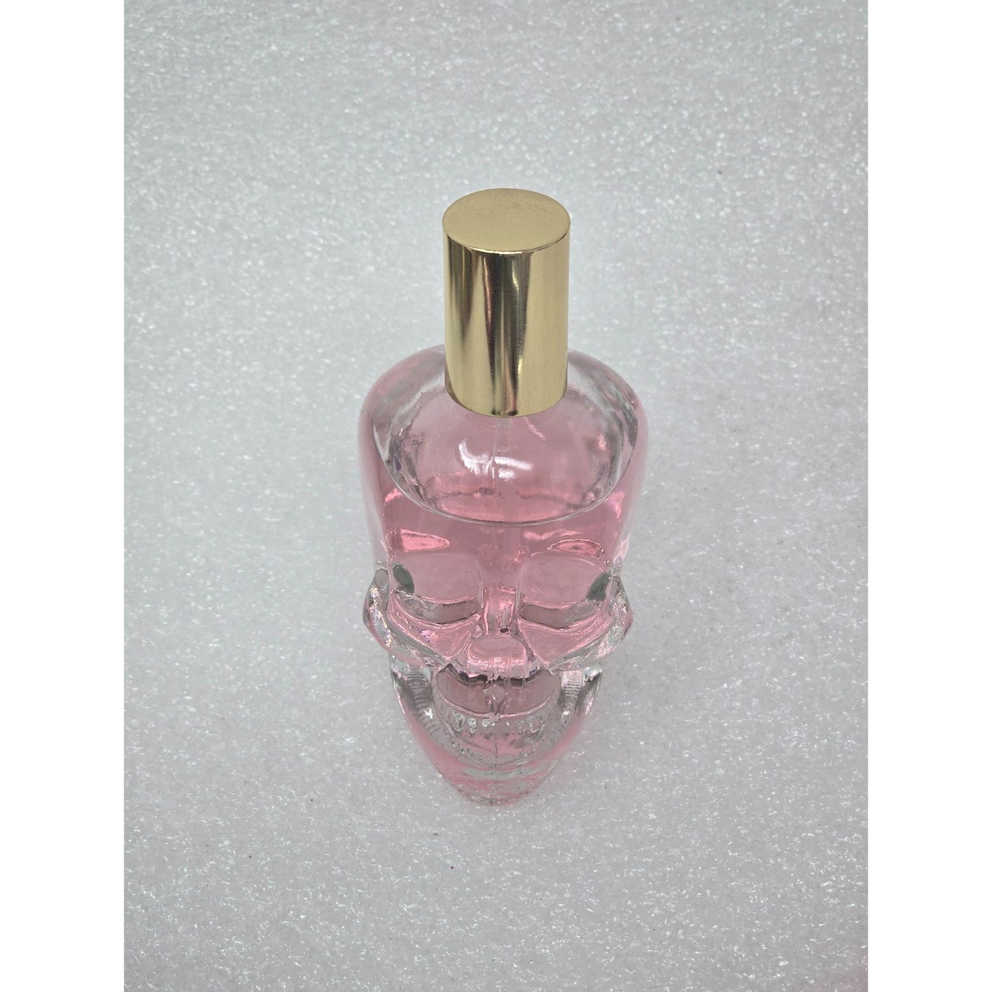 Tattoo Love Pink Glass Skull Perfume Bottle Gold Cap 2.5 oz Shirley May