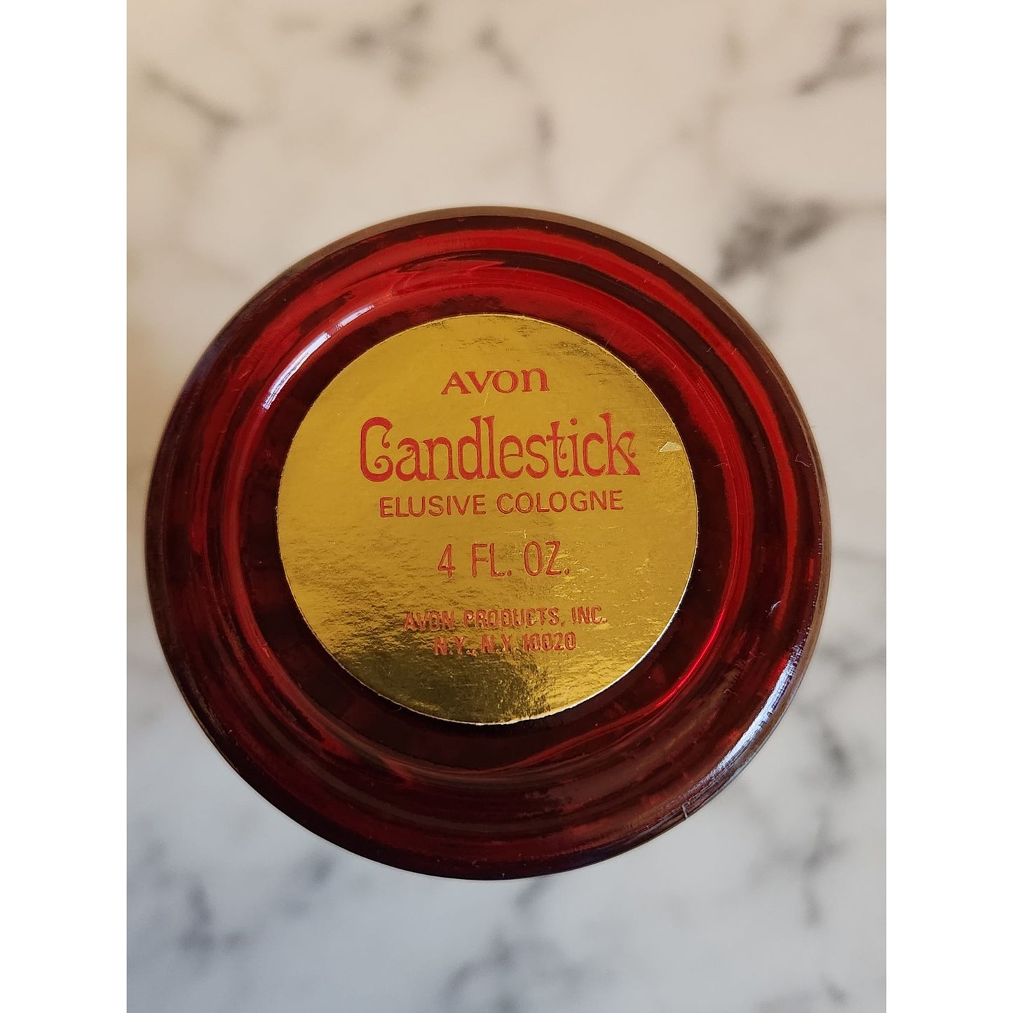 Vintage Avon Candlestick Elusive Cologne Bottle 4 Fl Oz Red Glass Swirl Design