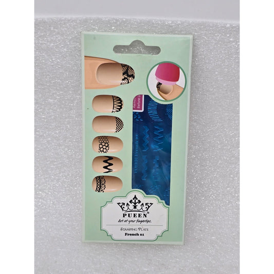Pueen Nail Art Stamping Plate French 01 W/ Instructions & Packaging DIY Designs