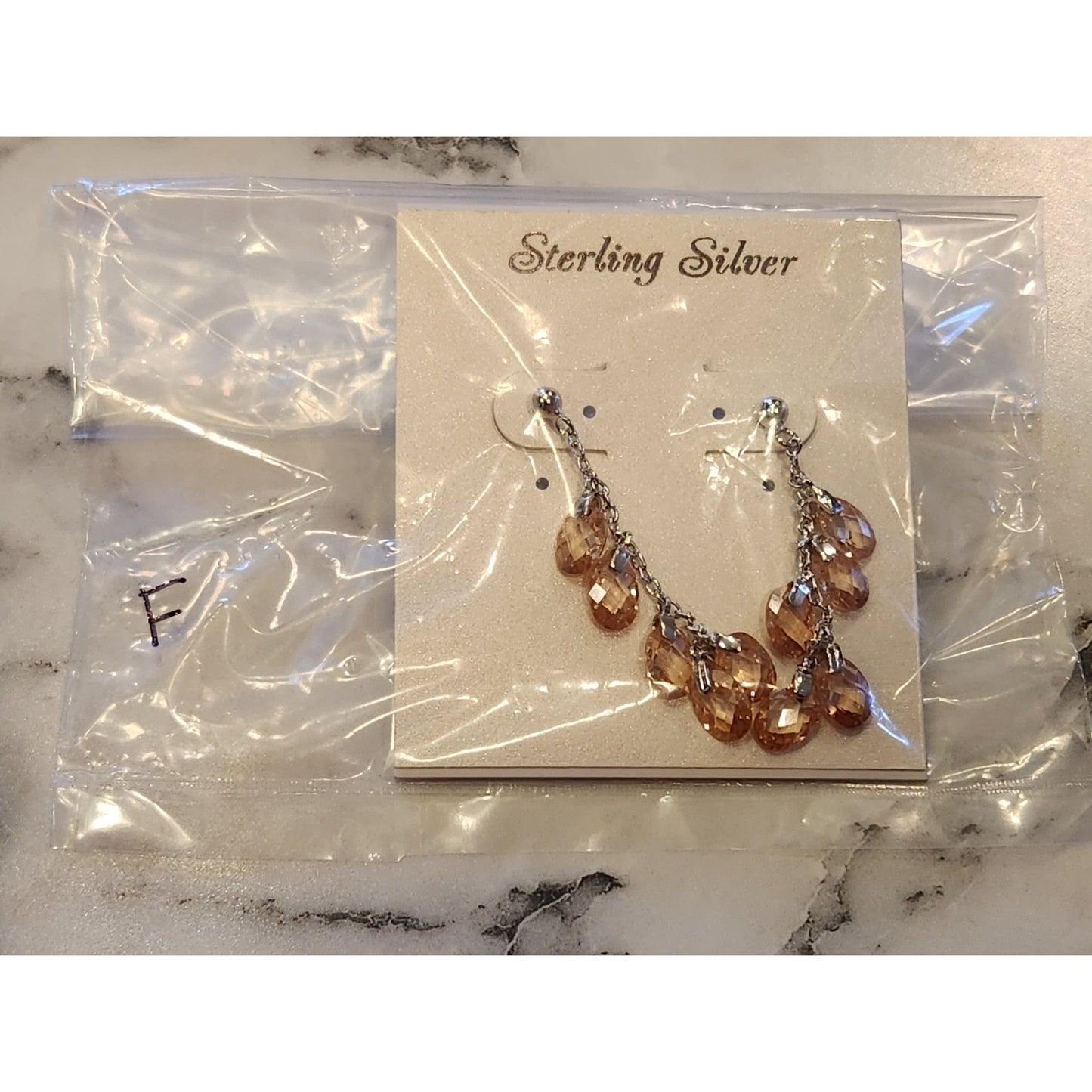 Sterling Silver Drop Earrings With Faceted Amber-Colored Crystal Beads