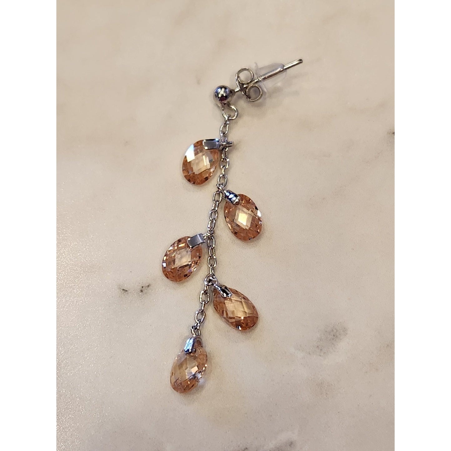 Sterling Silver Drop Earrings With Faceted Amber-Colored Crystal Beads