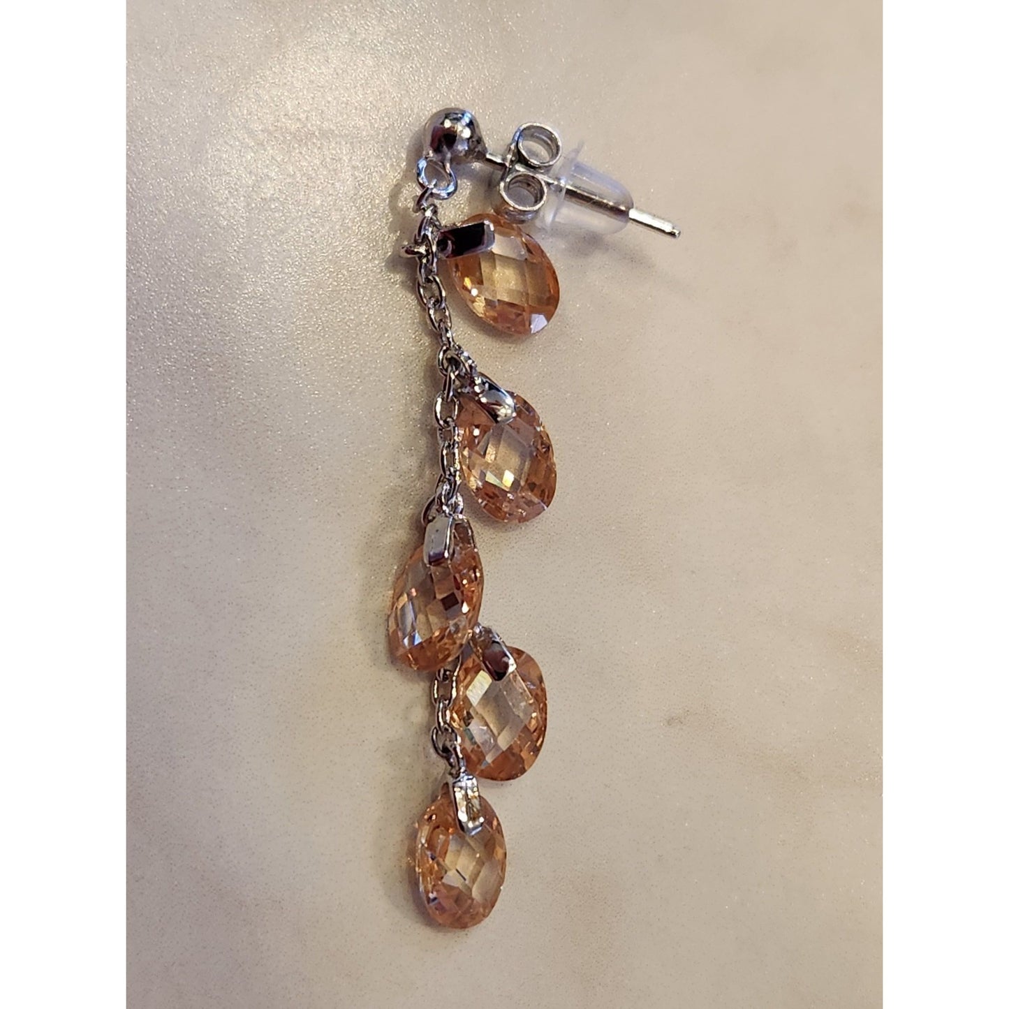 Sterling Silver Drop Earrings With Faceted Amber-Colored Crystal Beads