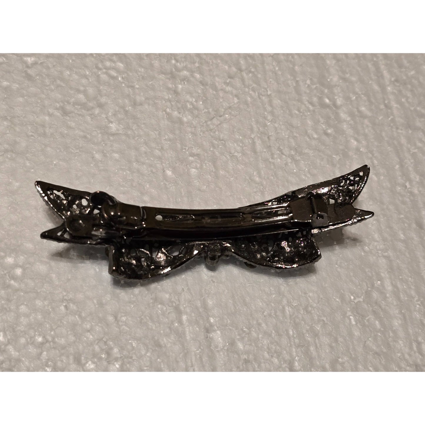 Blue & Green Rhinestone Bow Hair Clip Barrette Metal Backing