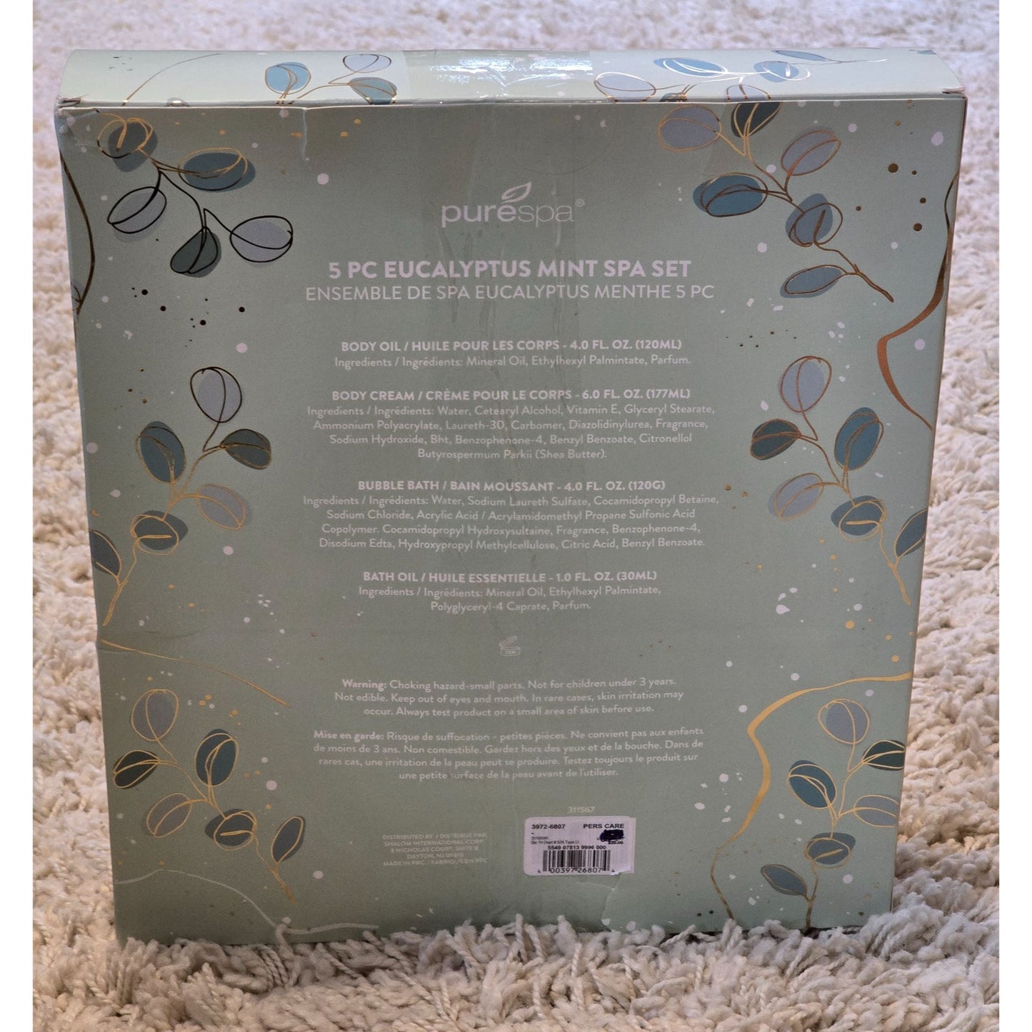 Pure Spa Eucalyptus Mint Spa Gift Set 5pc Body Oil Cream Bubble Bath Sleep Mask